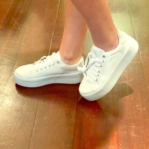 Flat form white canvas sneakers- Brand New